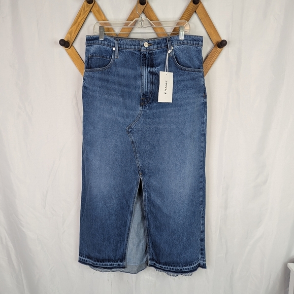 Frame Midaxi Del Amor Midi Maxi Denim Dark Wash Jean Skirt - Picture 2 of 8